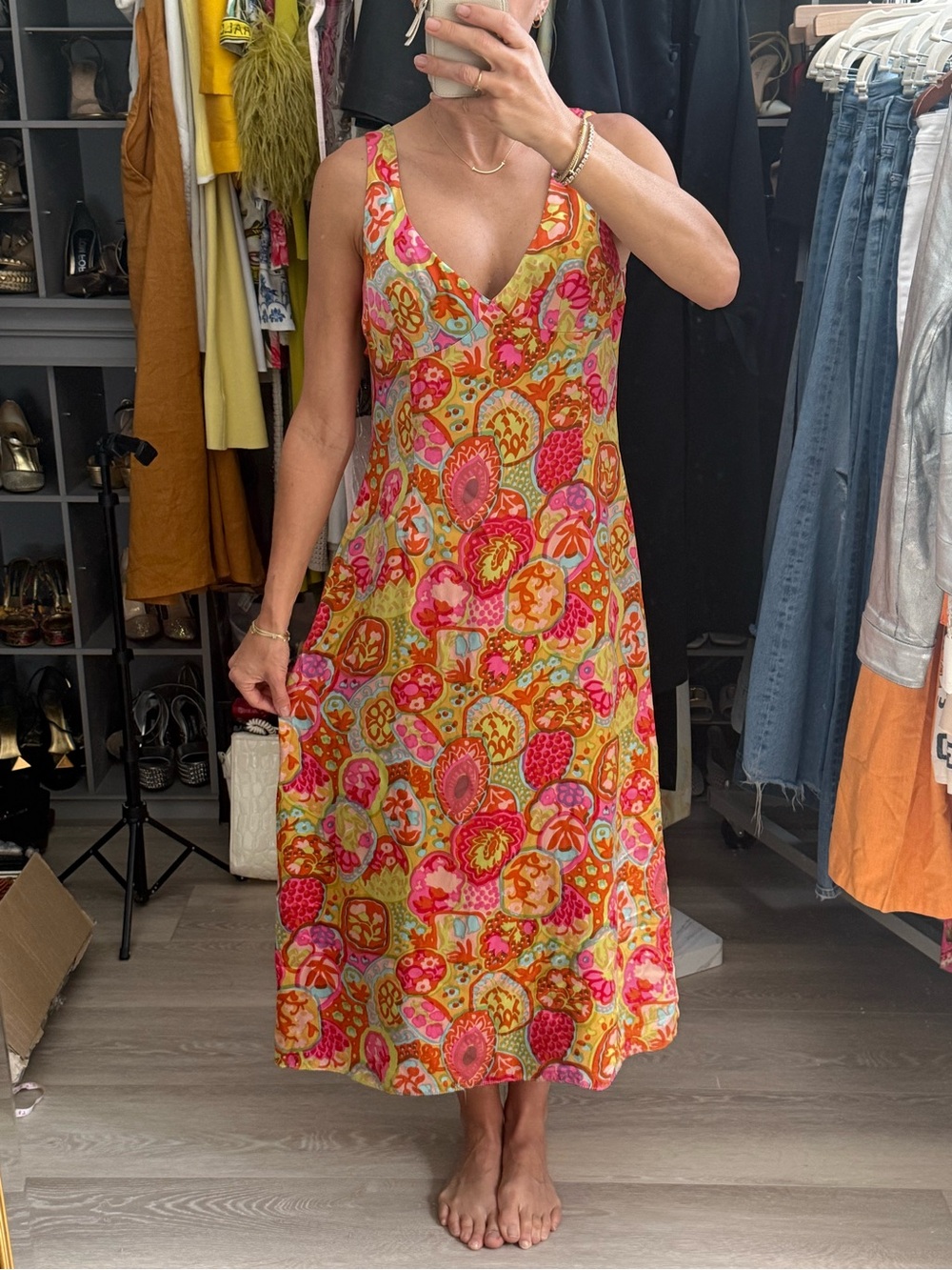 Vintage Nanette Lepore Pink & Orange Floral 100% Silk Dress